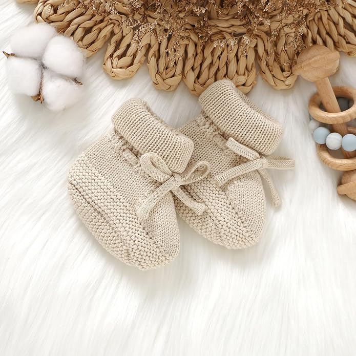 Hadetoto Newborn Baby Booties Cotton Knit Shoes | Soft, First Walkers, - Image 6