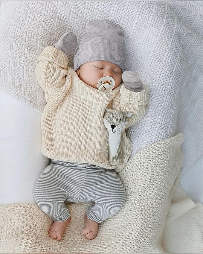 BQUBO Baby Hats and Mittens Infant Cotton Beanie Gloves No Scratch Set Newborn - Image 7