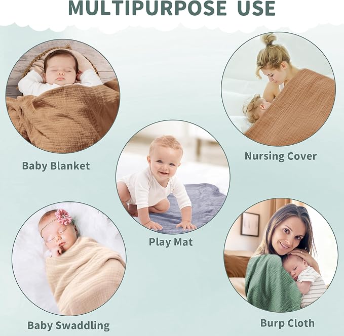 Muslin Swaddle Blankets for Newborn, 2 Pack Breathable Soft Receiving Blanket - Image 6