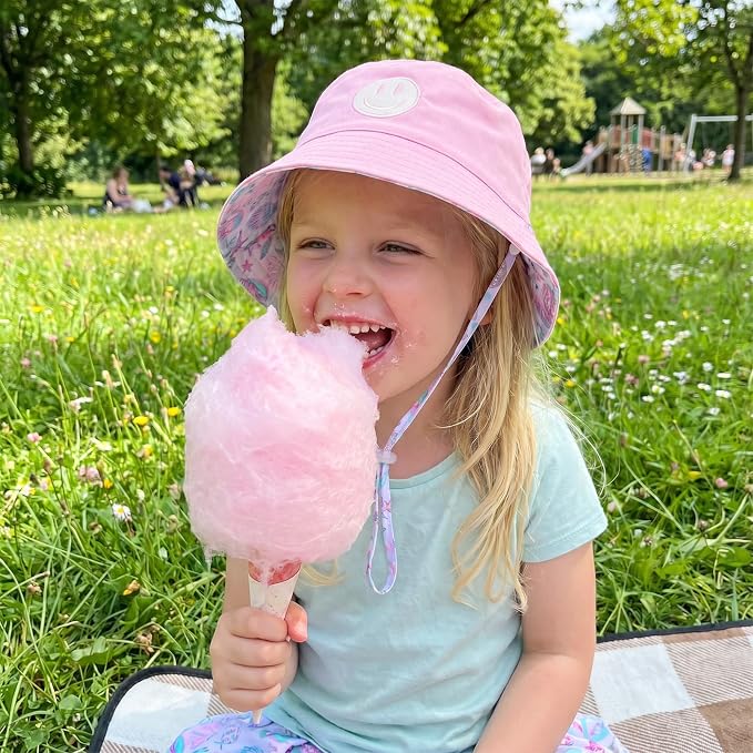 Toddler Hat Reversible Bucket Hat Happy Face Sun Hat Adjustable Chin Strap - Image 7