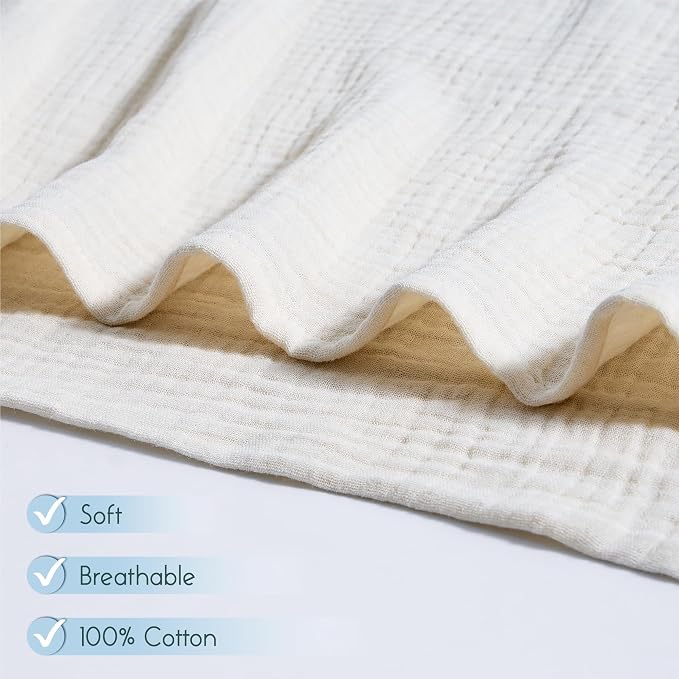 Meracorallo Muslin Swaddle Blanket, 100% Cotton Receiving Blanket, Cream | Soft - Image 3