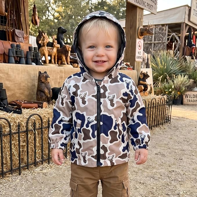 Toddler Baby Boy Lightweight Hooded Jacket Excavator Coat Outwear | Truck Print - Image 2
