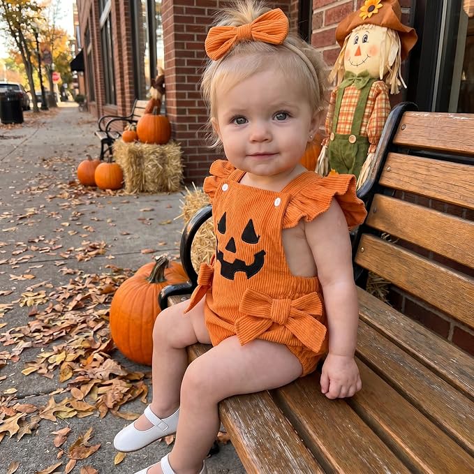 YINGISFITM My First Halloween Baby Girl Outfit Newborn Pumpkin Bubble Romper - Image 4