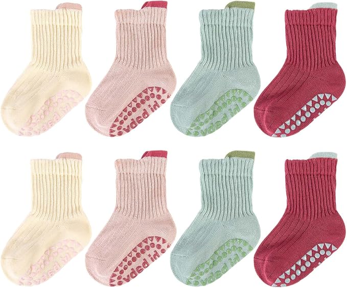 8 Pairs Baby Toddler Socks Non-Slip Grip Socks by QHANSHIEE