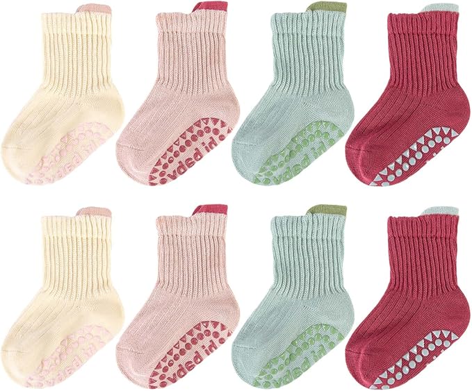 8 Pairs Baby Toddler Socks Non-Slip Grip Socks by QHANSHIEE