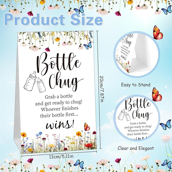 TrelaCo Bottle Chug Baby Shower Game Sign 20 Pcs Baby Bottles Shower Favor Plastic Greenery Flowers Bear Elephant Butterfly Gift Set for Gender Reveal Party (Wildflower, Pink)