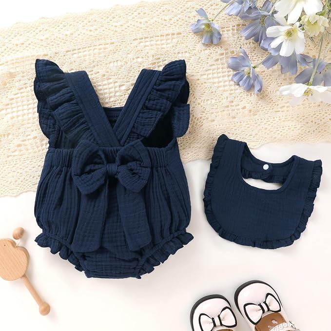 YOUNGER TREE Baby Girl Romper 100% Cotton Ruffle Sleeveless Summer Outfit - Image 3