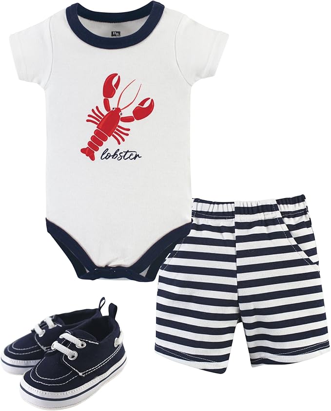 Hudson Baby Unisex Baby Cotton Bodysuit, Shorts and Shoe Set by HudsonBaby