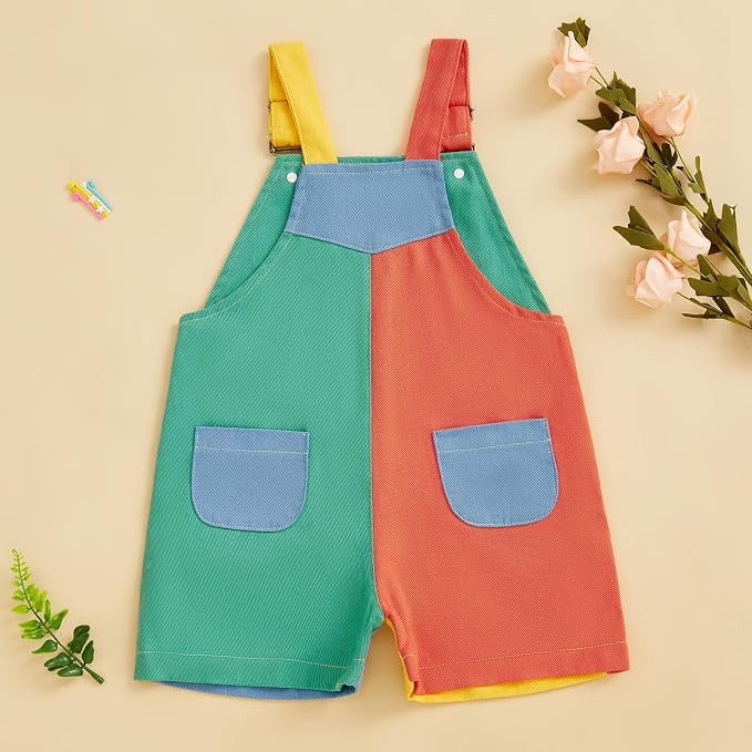 Fernvia Toddler Kids Baby Girl Boy Contrast Color Overalls Shorts Clothes - Image 6