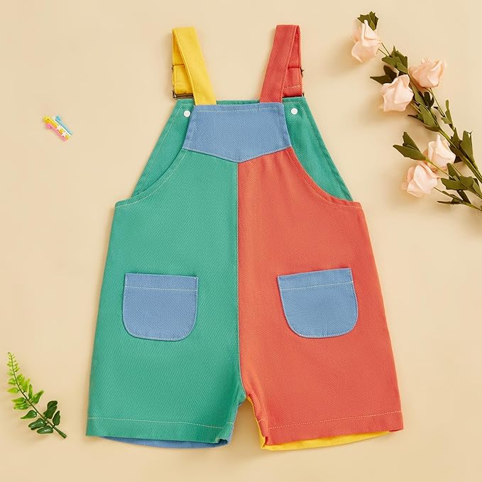 Fernvia Toddler Kids Baby Girl Boy Contrast Color Overalls Shorts Clothes - Image 6
