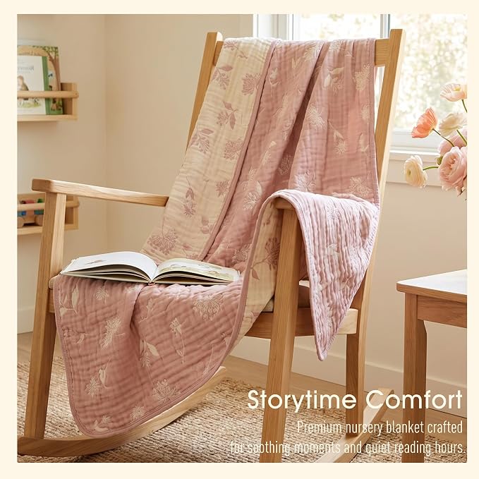 Muslin Baby Blanket, Organic Cotton Blend Jacquard | 43x43 Inches, Reversible - Image 5