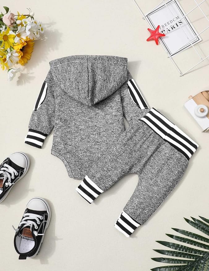 Fommy Newborn Baby Boy Clothes Plaid Letter Print Long Sleeve Hoodies + Long - Image 7