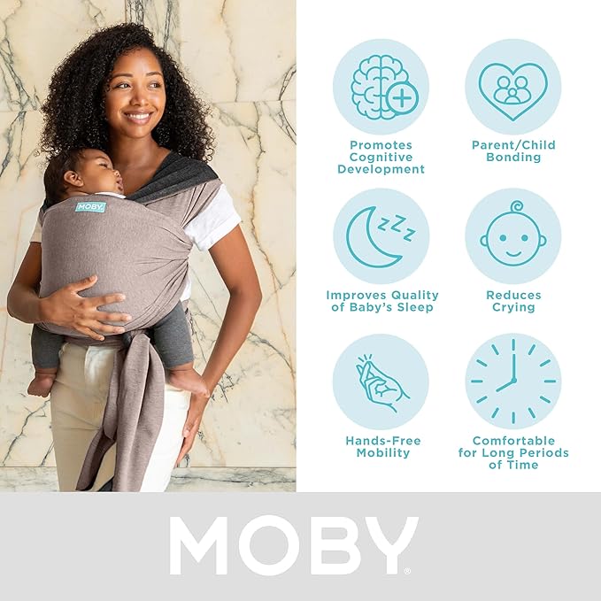 Moby Baby Wrap Carrier Reversible for Newborns to Toddlers (8-33lbs), Infant Sling Carrier, Ultra Lightweight & Hands Free Design, Adjustable for All Body Types (Taupe/Charcoal)