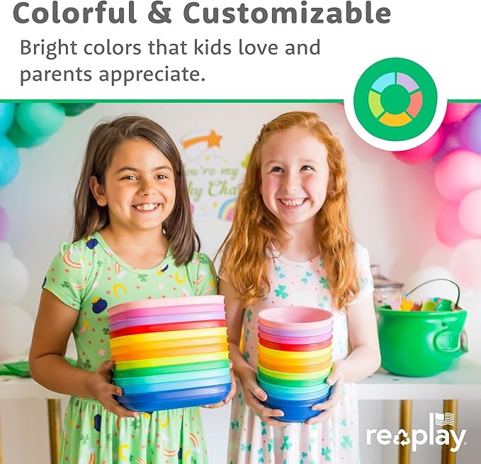 Re-Play 12 oz. Toddler Bowls Set of 3 - Kids Deep-Walled, Durable & Reusable Snack and Meal Bowls, Dishwasher & Microwave Safe, BPA-Free, Made in USA from Recycled Plastic, True Blue