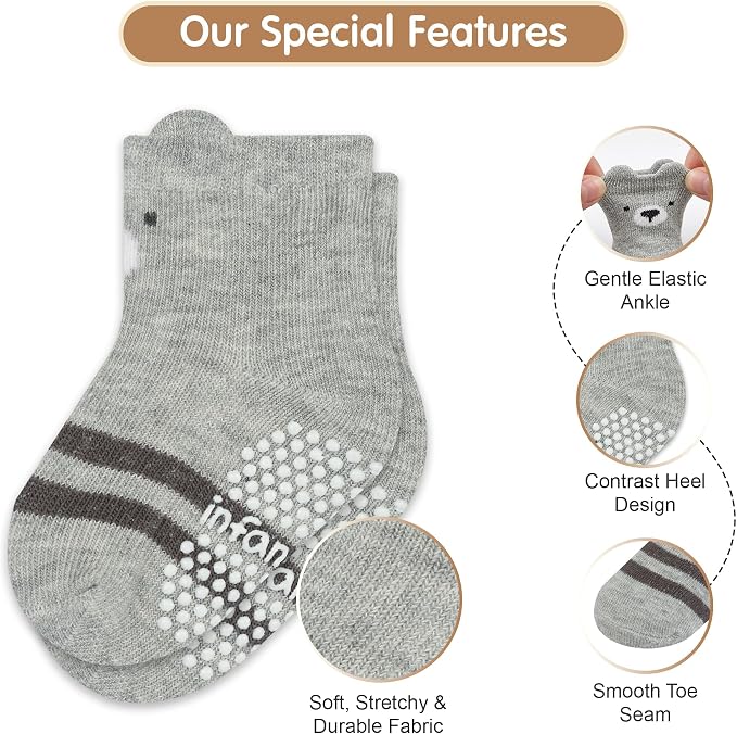 GOTS Organic Cotton Blend 7 Baby Socks 0-6 Months Animal Design Non Slip - Image 3