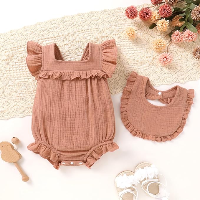YOUNGER TREE Baby Girl Romper 100% Cotton Ruffle Sleeveless Summer Outfit - Image 2