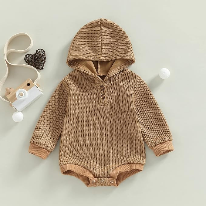 Thorn Tree Newborn Baby Boys Hooded Sweatshirt Long Sleeve Solid Romper Infant - Image 2