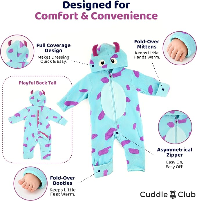 Cuddle Club Fleece Baby Bunting Bodysuit Hoodie, Newborn - Image 3