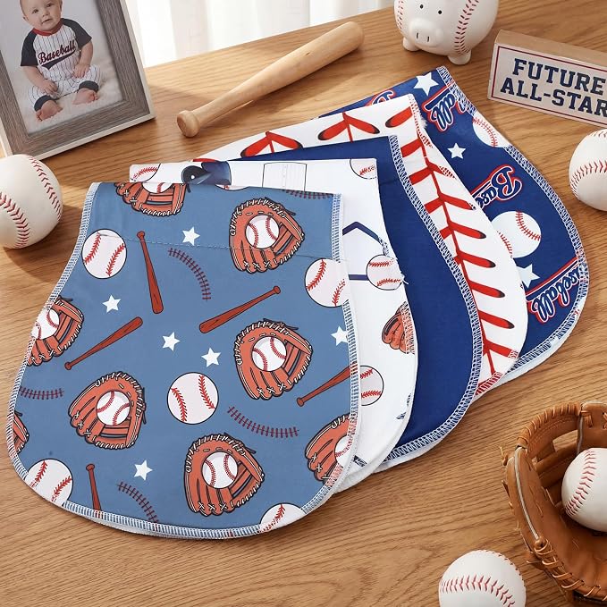 SmoothNovelty 5 Pack Baseball Baby Burp Cloths Soft Absorbent Burping Rags - Image 6