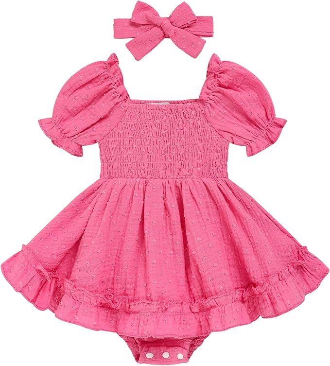 GRNSHTS Baby Girl Romper Dress, Puff Sleeve Smocked Outfit by GRNSHTS
