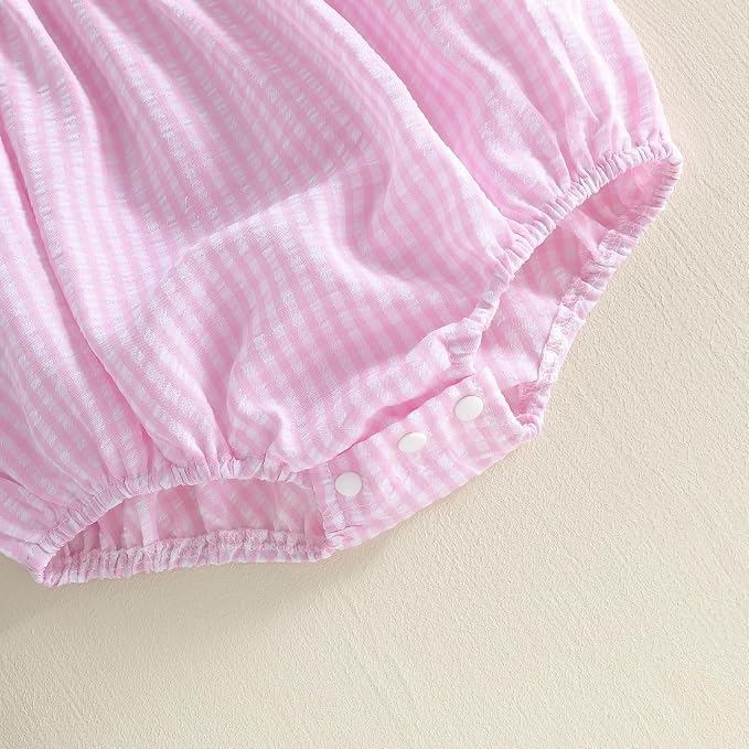 Newborn Baby Girl Bubble Romper Floral Stripe Smocked Onesie Summer Clothes - Image 7