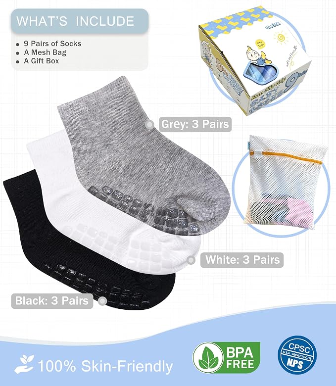 Baby Mid-Crew Socks with Grips for 0-7 Years Old Toddler Boy Girl Kids - Image 5