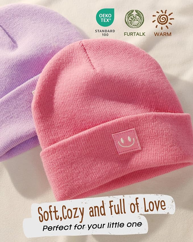 FURTALK Baby Beanie 2 Pack Toddler Winter Hat Embroidered Knit Cap Ages 0-8 | - Image 3