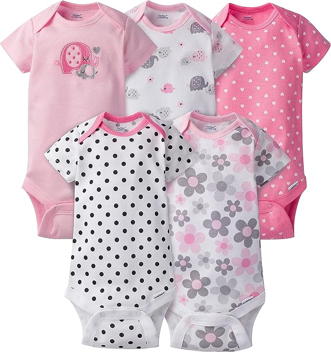 Gerber Baby Girls 5-Pack Short Sleeve Variety Onesies Bodysuits by Gerber