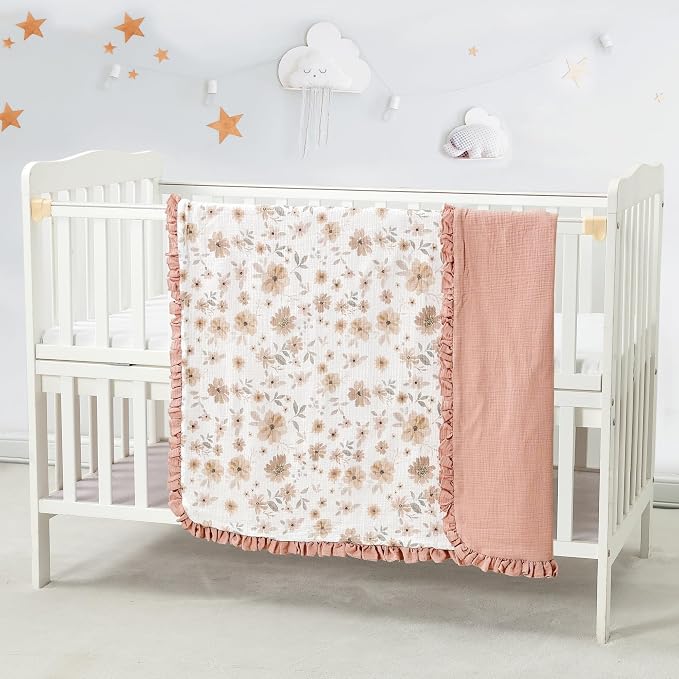 CREVENT 40''X40'' 100% Organic Floral Cotton Muslin Baby Blanket - Image 2
