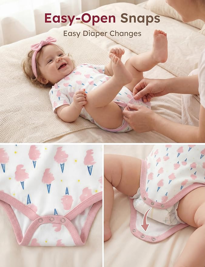 Yoofoss Baby Bodysuits 100% Organic Cotton Baby Short Sleeve Baby Boys Girls - Image 4