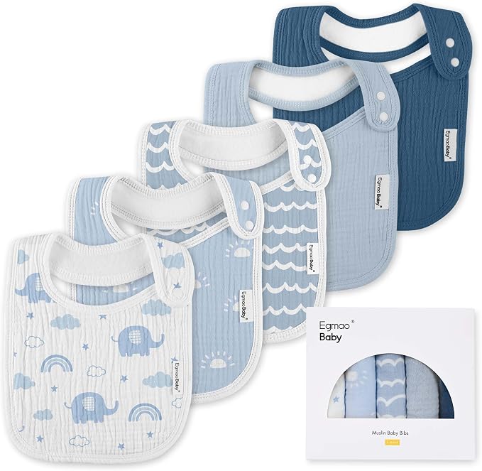 Muslin Baby Bibs for Drooling and Teething, Bibs for Boys Girls | Soft Cotton by EgmaoBaby