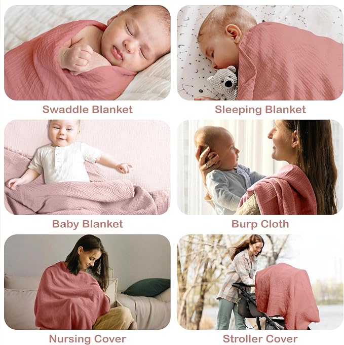 100% Organic Cotton 2 PK Baby Muslin Swaddle Blankets Girl 47x47in | Oeko-TEX - Image 8