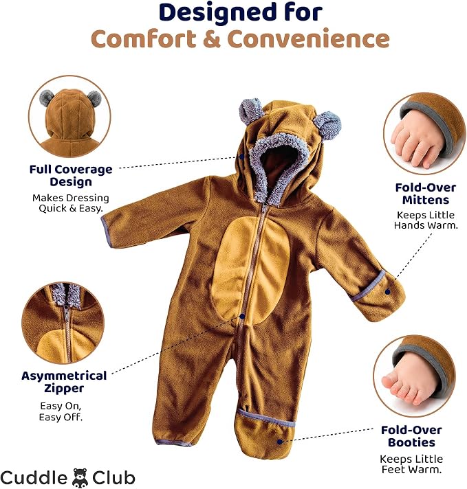 Cuddle Club Fleece Baby Bunting Bodysuit Hoodie, Newborn - Image 3