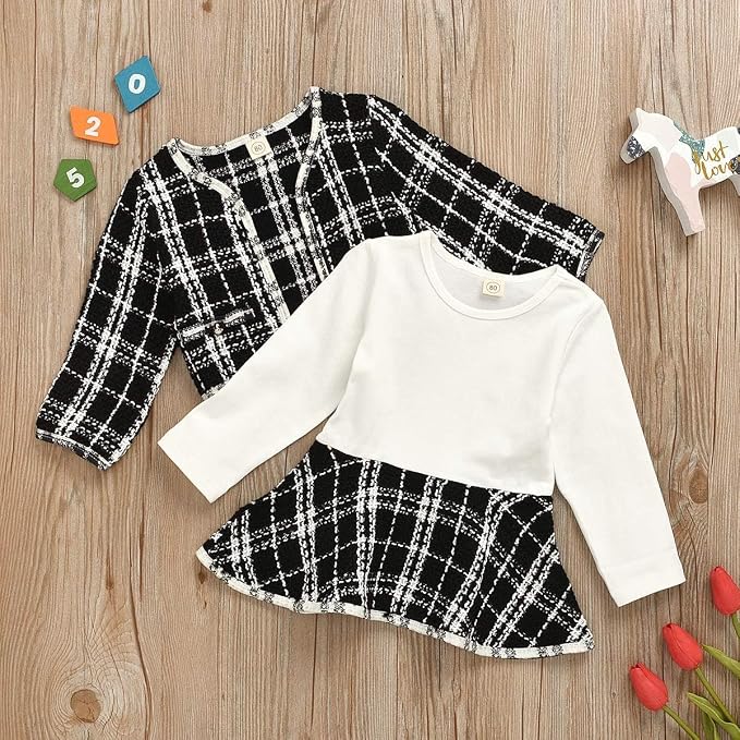Toddler Kids Baby Girls Plaid Skirt Set Cardigan Jacket Coat + Tutu Dress Set - Image 4