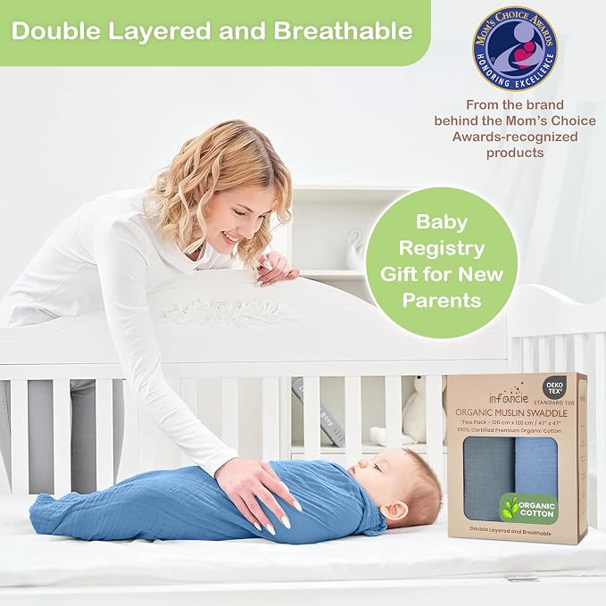 100% Organic Cotton 2 PK Muslin Swaddle Receiving Blanket 47x47 in | Oeko-TEX - Image 5