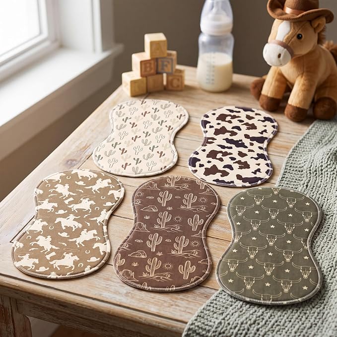 SmoothNovelty 5 Pack Green Western Baby Burp Cloths Soft Absorbent Burping Rags - Image 3