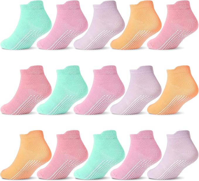 GRPSKCOS Non Slip Toddler Socks 15 Pairs Toddler Grip Anti Skid Low Cut Socks by GRPSKCOS
