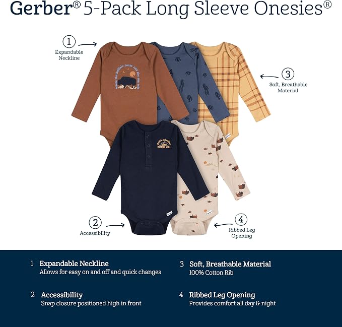 Gerber Baby Boys 6-Pack Long Sleeve Onesies Bodysuit - Image 7