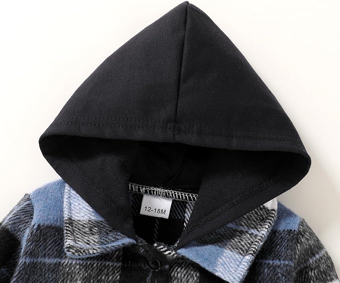 YOUNGER STAR Toddler Kids Boys Girls Flannel Hooded Plaid Shirt Button Baby Red - Image 4
