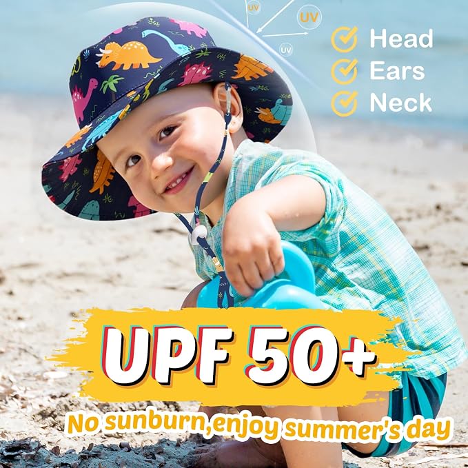Baby Sun Hat Kids Summer Sun Protection Toddler Bucket Hat Wide Brim Adjustable - Image 2