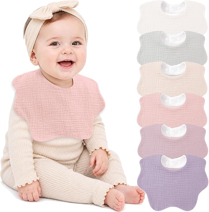 Bearmoss Muslin Baby Bibs for Drooling & Teething Cotton Drool Bib 6 Pack | by Bearmoss
