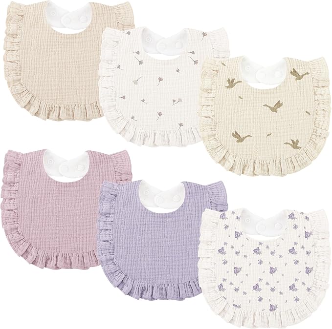 Bearmoss 6 Pack Baby Girl Bibs for Newborn, Muslin Bibs by Bearmoss