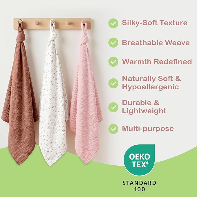 100% Organic Cotton 3 PK Baby Swaddle Blanket Unisex Gift 38x40 in | Oeko-TEX - Image 4