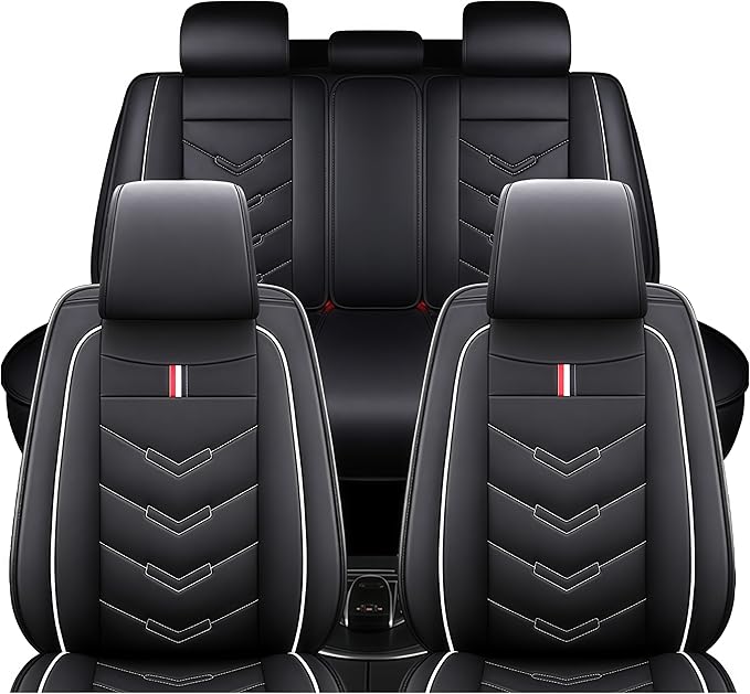 Leather Car Seat Covers Fit for LR Defender 2020-2025, 5 Seater Waterproof and Wear-Resistant Seat Cover Interior Accessories(Full Set,Black&White)