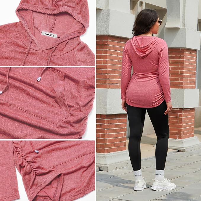 GINKANA Maternity Hoodie Long Sleeves Shirts Casual Maternity Top Pregnancy Sweatshirt Casual Clothes