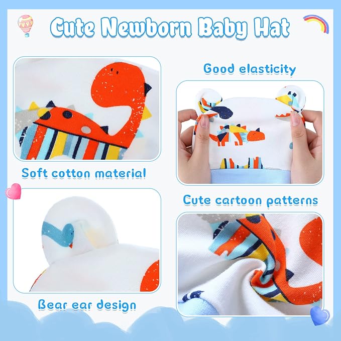 Geyoga 9 Pieces Newborn Baby Hat Bear Ears Infant Caps Baby Boy Girl Toddler - Image 3