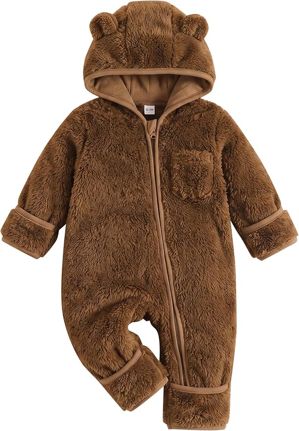 Jecson Baby Snowsuit Newborn Bear Hooded Fleece Outfit Baby Clothes 0M-12M by WarmthLoveinStitches