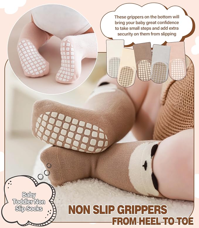 LANLEO Baby Toddler Socks with Grips Baby Toddlers Girls Boys Non Slip Grip - Image 2