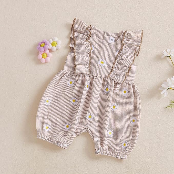 FOCUSNORM Newborn Baby Girl Summer Clothes Daisy Flying Sleeve Jumpsuit Romper - Image 6