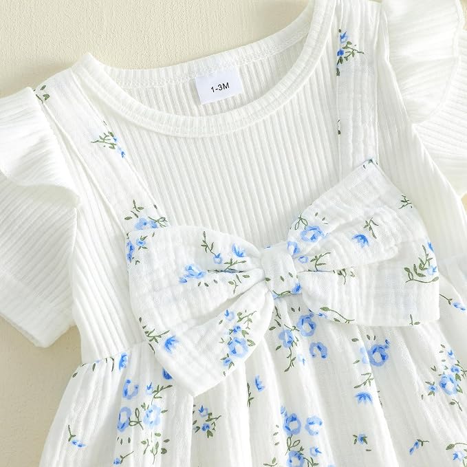 YINGISFITM Newborn Baby Girl Summer Clothes Short Sleeve Bubble Romper Bow - Image 6